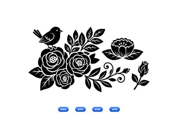 Bird Floral SVG Clipart for Real Embroidery Projects