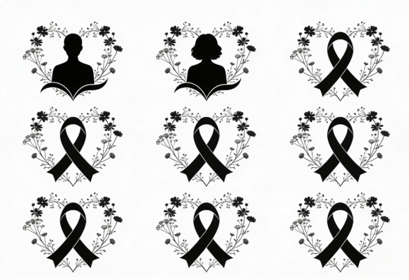 Black Ribbon Heart Floral SVG Memorial Review
