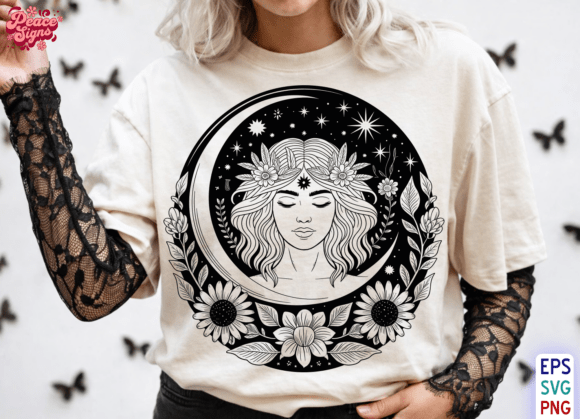 Witchy Moon Goddess Floral Svg, Gothic Review